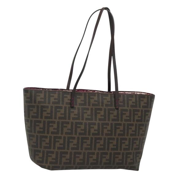 FENDI Zucca Canvas Tote Bag Pvc Black Brown - Picture 1 of 12